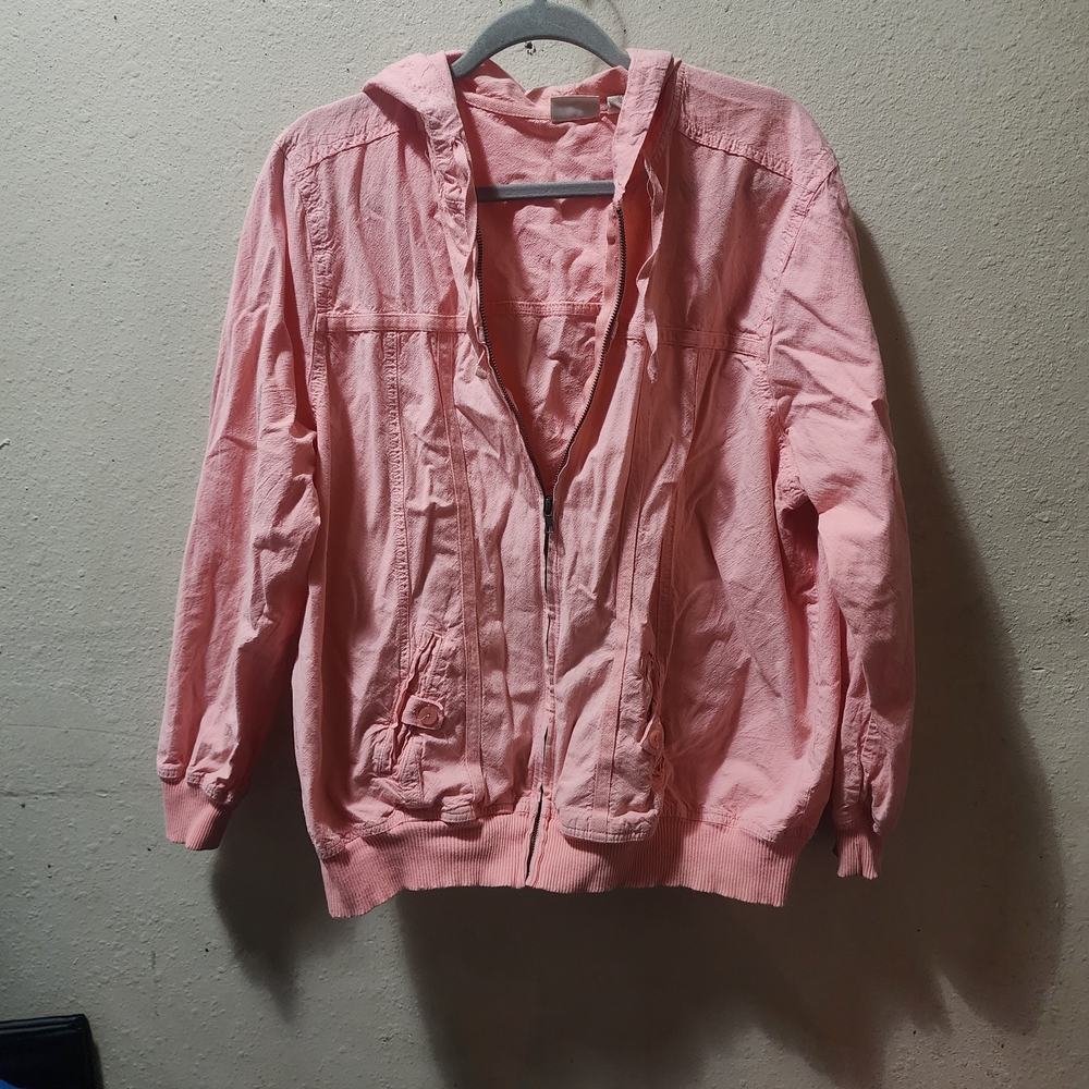 Casual Pink Cotton Jacket for Women Hoodie Pockets Drawstring Medium Excellent C